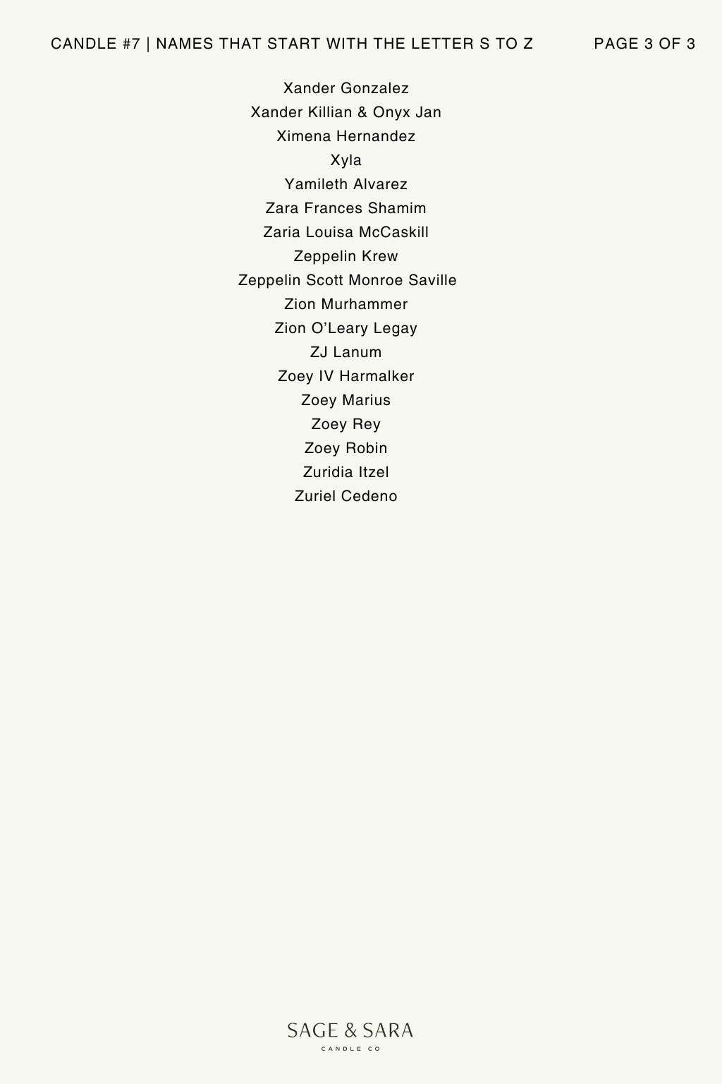 Names S to Z | Candle